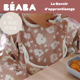 BÉABA, Savannah Bloom Bib with Crumb Catcher Tray, Kita Bib, Waterproof, Removable Long Sleeves, Crumb Catcher Pocket, Easy to Clean, Grows with Your Child
