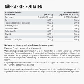 WFN Approved Creatine - Creapure - Creatine Monohydrate Powder - 500 g Tin - Pure Creatine Powder - Vegan - Neutral & No Additives - 166 Servings - Made in Germany - Externally Laboratory Tested