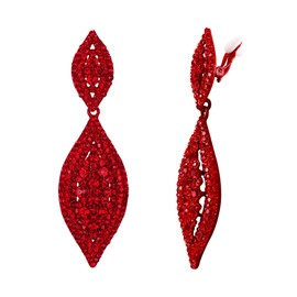 Flyonce Clip On Earrings Wedding Bridal for Women's Jewerly Rhinestone Crystal Charm 2 Leaf Drop Dangle Red Red-Tone
