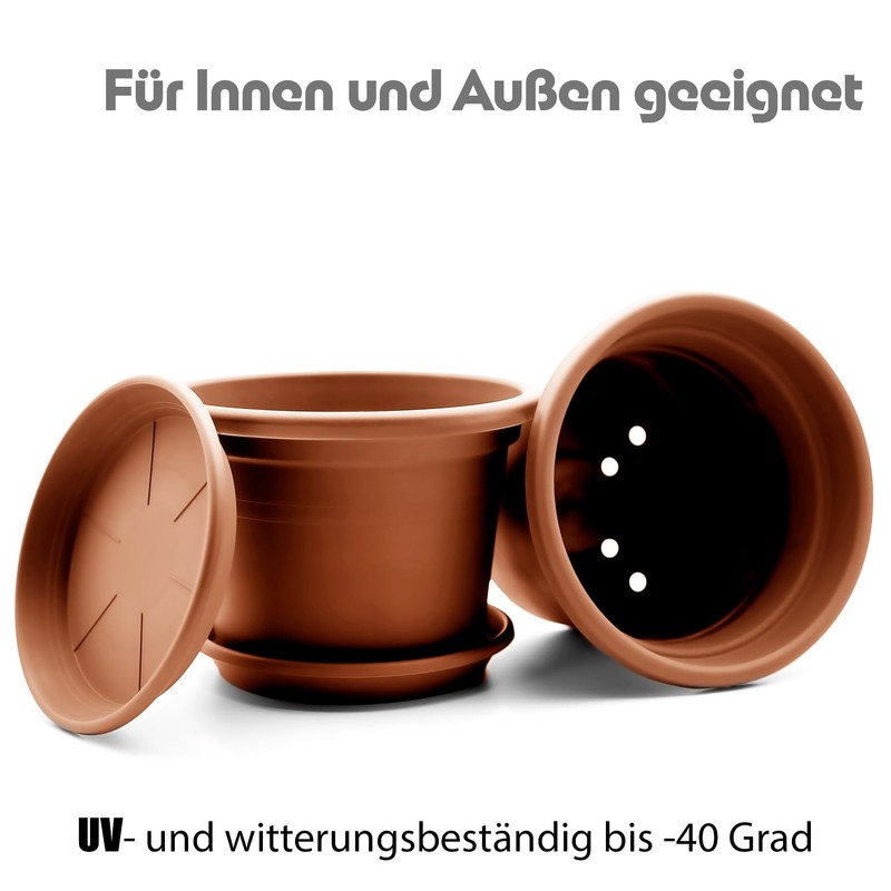 BigDean Pack of 8 Flower Pots with Saucers, Round, Diameter