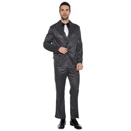 EraSpooky Men's 1920s Gangster Costume Wide Pin Stripe Suit Include Jacket Pants Shirt Front with Attached Necktie