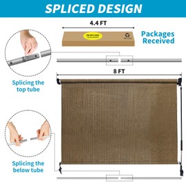 KANAGAWA Outdoor Roller Shade 8'X6' Walnut Exterior Cordless Patio Roll Up Shades for Outside Pergola Porch, Outdoor Blinds for Patio