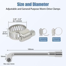 LeMotech 30 Pack Hose Clamp Stainless Steel Adjustable 1/4"~ 1/2" (6-12mm) Worm Gear Hose Clamps with a Socket Wrench, for Plumbing Automotive and Mechanical Application