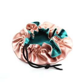 greatremy 2pcs Kids Baby Satin Hair Bonnet Sleep Cap, Double Layer Reversible with Adjustable Drawstring for Infant Toddler 3 Years Old Doll (Extra Small & Small, Coral Pink/Green)