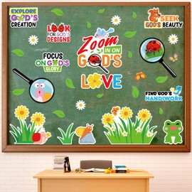 Mooliwe 69 Pcs VBS 2025 Decoration God's Love Religious Christian Classroom Bulletin Board Sets Back to School Painting Insect Leaf Honey Plant Cutouts for Sunday School Church Window Wall Decor