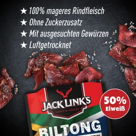 Jack Link’s Biltong Jerky Original - Confezione da 12 (12 x 40 g) - Snack di carne senza glutine - Carne essiccata ricca di proteine per fitness - Snack proteico a basso contenuto calorico