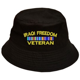 Military Iraqi Freedom Veteran Ribbon Logo 100% Cotton Black Bucket Cap Hat
