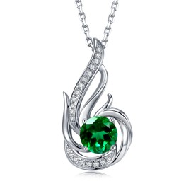 925 Sterling Silver May Birthstone Created Emerald Necklace for Women Birthday Anniversary Mothers Day Jewellery Gifts for Women Girls, Adjustable Chain