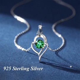 Kamise Women's Jewellery Set, 925 Sterling Silver Earrings & Necklace with Green Cubic Zirconia, Hypoallergenic Heart Silver Chain and Drop Earrings Set for Women, Silver Jewellery Gift for