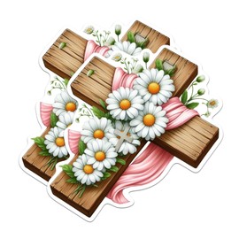 (2 Pack) Jesus Cross Christian Magnets - Cross with Flowers and Pink Ribbon - Christian - 5" On Longest Side - Premium Magnet - for Cars, Refrigerators, Toolboxes, Lockers - Made in USA - MAG0431