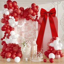 AZEAM Giant Bow Decoration, Big Bow for Backdrop with Back Ribbon 83x20 Inches, Satin Large Bows for Decoration, Coquette Bows Decor for Birthday Party Room Wedding Baby Shower Church Nursery (Red)