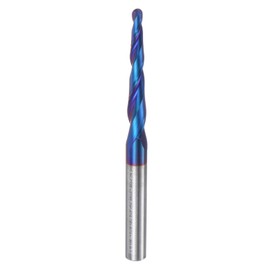QUARKZMAN Tapered Ball Nose Router CNC Router Bit, 1/16" Radius 1/4" Shank Solid Carbide Coated Upward Spiral 2 Cutting Milling Tool, 1/8" Diameter 3" Overall Length