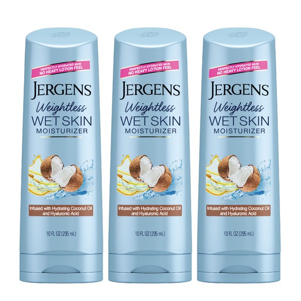 Jergens Wet Skin Body Moisturizer With Coconut Oil, In Shower Lotion For Dry Skin 10 Fl Oz (Pack of 3)