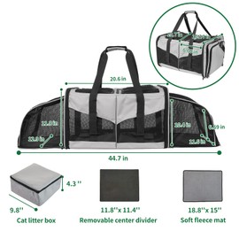 Cat Carrier for 2 Cats - INRLKIT Portable 2-in-1 Double Cat Travel Carrier Bag for Traveling with Litter Box, Expandable Soft-Sided Cat Carrier, Dog Carrier, Pet Carrier (Grey)