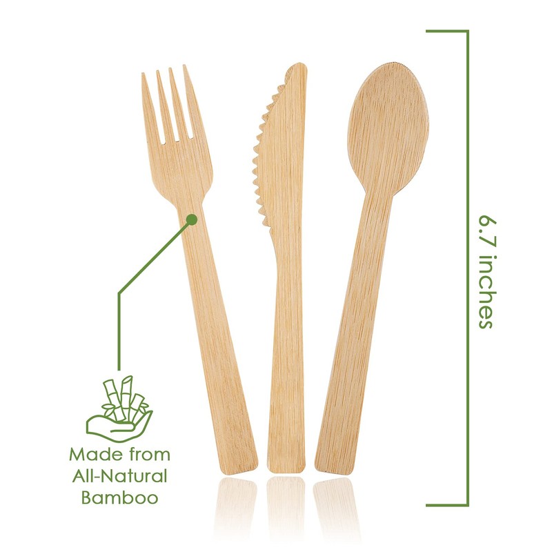 100% Bamboo Forks Spoons Knives Cutlery Combo Set - 380