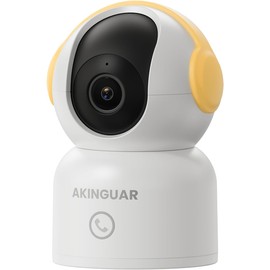 AKINGUAR 2K Indoor Surveillance Camera, WiFi Camera Surveillance 3MP FHD IP Camera with IR Night Vision, Car Tracking, 2-Way Audio, Compatible with Alexa, Yellow