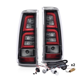 DOTCOM LED Tail Lights w/Wiring Harness, Compatible with Chevy Silverado 1500 2500 & HD 1999-06/Silverado 3500 2001-06,Sierra 1500 2500 & HD 1999-02/Sierra 3500 2001-02 Clear Lens Black Housing