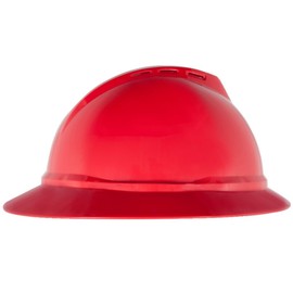 MSA 10168437 V-Gard 500 Full-Brim Hard Hat With 6-Point Fas-Trac III Ratchet Suspension | Polyethylene Shell, Superior Impact Protection, Self Adjusting Crown Straps - Standard Size in Red