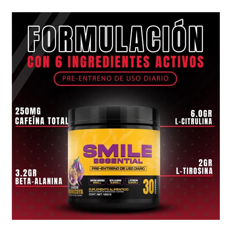Pre Entreno en Polvo Sabor Maracuyá Suplemento Alimenticio 450 g