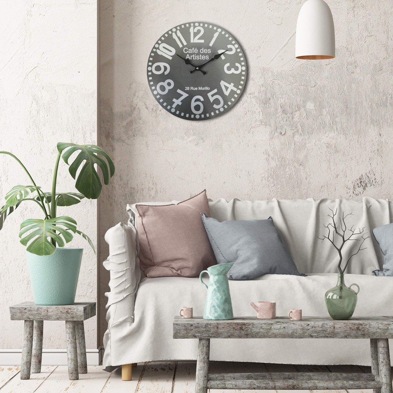 Rebecca Mobili Wall Clock, Wall Clock, Gray, Mdf, Round, Modern