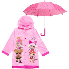 L.O.L. Surprise! Diva Neon Q.T. Queen Bee Little Girls Button Down Waterproof Rain Jacket and Umbrella Pink 4