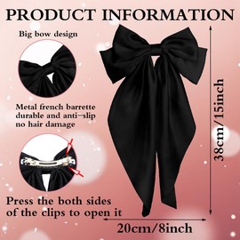 Wmbzxh Pufandor Hair Bow Silky Satin Hair Ribbons for Women, Black Bows for Girls Hair Bowknot Barrettes Long Tails with Clips Big Hair Bows Hair Accessories (Black 1pc)