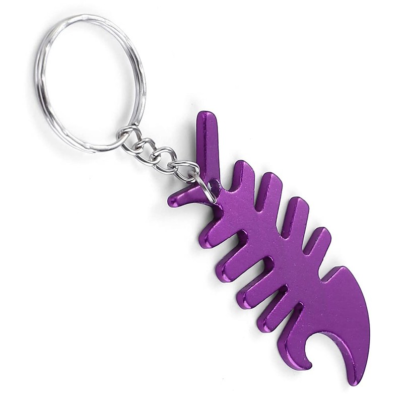 Komonee Fish Bone Purple Bottle Opener Key Chain Metal Dead