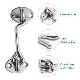 LDEXIN 2 Pack 4 Inch Gate Hook and Eye Latch Heavy Duty Privacy Cabin Hook Eye Latch for Door, Gate, Barn, Shed - Silver