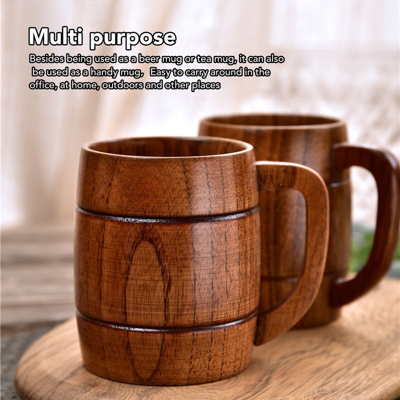 Wooden Beer Mug with Handle 300ml Prevent Scald Carved Drinkware