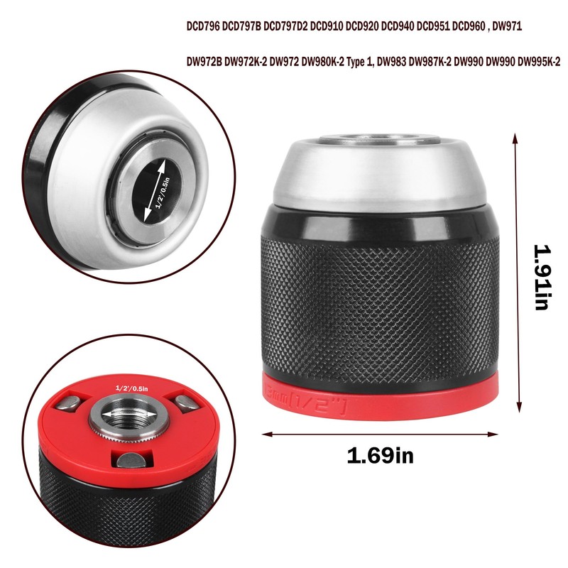 Follde Keyless Drill Chuck for Dewalt, 1/2" Mount 1.5-13mm Clamping