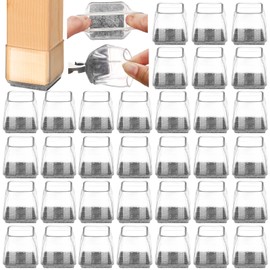 36Pcs Square Chair Leg Floor Protectors, High Elastic Felt Furniture Pads for Hardwood Floors, Silicone Floor Protectors for Chairs, Chair Leg Caps Covers Socks (Transparent, Large)
