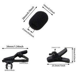 Lapel Mic Clips Sponge Cover Kit E-outstanding 6 Sets Lavalier Microphone Metal Tie Clips, 22x15x6mm Lapel Mic Windscreen Foam Covers and Lav Mic Plastic Wire Clips Black