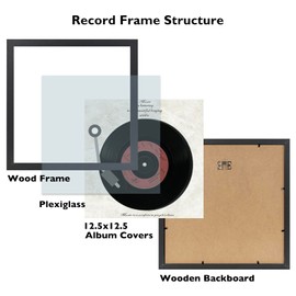 JCJMY Vinyl Frame Record Frames for the Wall Display Album Covers, Wood 12.5x12.5 Frames Black for 12x12 Inch Lp Vinyl Record with Cover, Black, 4 Packs