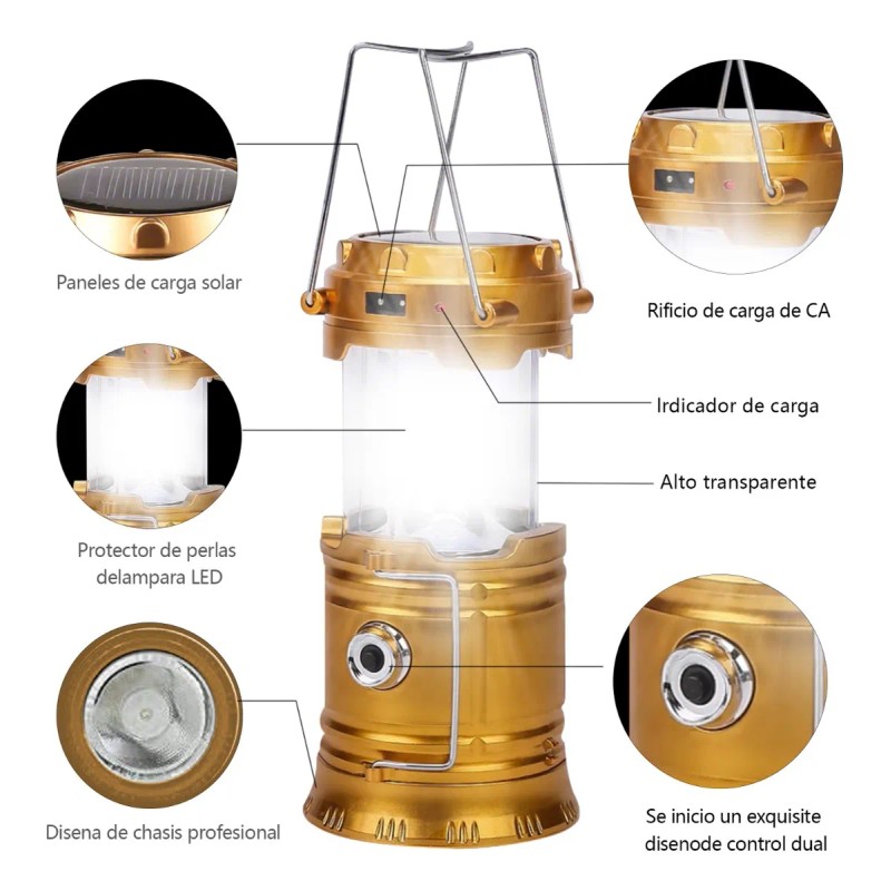 Lámpara Recargable Solar Linterna Camping Led - para Acampar
