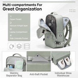 COOWOZ Carry-On Travel Backpack – Large Capacity, Unisex, Laptop Compatible, 42x29x15cm, Black