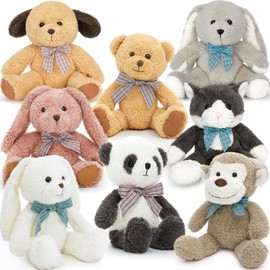 MaoGoLan 8 Pack Stuffed Animals Bulk, 13 inches Plush Animal Set for Kids, Assorted Animals for Themed Party Decorations, with Bear, Dog, Cat, Panda, Monkey & Bunnies for Easter