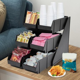 DreamRcoach 3-Tier Coffee Condiment Organizer, 6-Compartment Coffee Organizer Station, Coffee Condiment Organizer, Self Serve Condiment Bin Stand for Coffee, Bar, Kitchen, 20" L x 11" W x 13.8" H