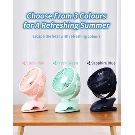 Bonistasia 10,000 mAh Clip Fan, 34 Working Hours, Mini Quiet, 720° Blow Angle, 4 Levels of Air Flow Adjustment, Desktop Fan, For Car, Outdoor Camping, Living Room, Bedroom, Toilet Etc D603B (Pink)