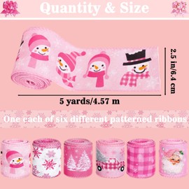 6 Rolls Christmas Ribbon Wired Edge 2.5 Inch * 30 Yards Pink Xmas Buffalo Plaid Snowman Snowflake Truck Christmas Tree Gift Wrapping Ribbon for Wreaths Bows Christmas Decorations Xmas Decor DIY Crafts