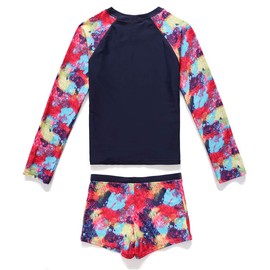 PHIBEE Girls' Rash Guard Set Long Sleeve UPF 50+ Sun Protection Two-Piece Swimwear Navy 10