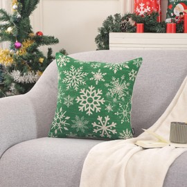 TRENDIN Snowflake Christmas Decorative Pillow Cover 18x18, Linen Winter Pillow Cover for Couch Bed Sofa Living Room, Holiday Decor Pillow Cover Cushion Case, Snowflake Decor Green PL1192TR