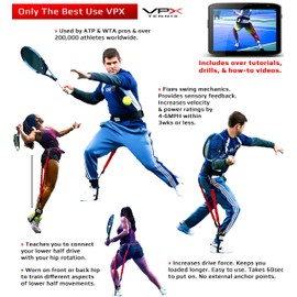 VPX Tennis Swing Trainer Increases Power, Exit Ball Velocity, Shot Accuracy, & Serve Speed, Improves Forehand, Backhand, Slice, & Compression Racket Torque, For Men, Women, Boys, Girls, & Kids