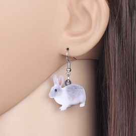 BONSNY Acrylic Cute Dangle Easter Bunny Hare Rabbit Earrings Funny Jewelry For Women Gift Accessories (Gray)