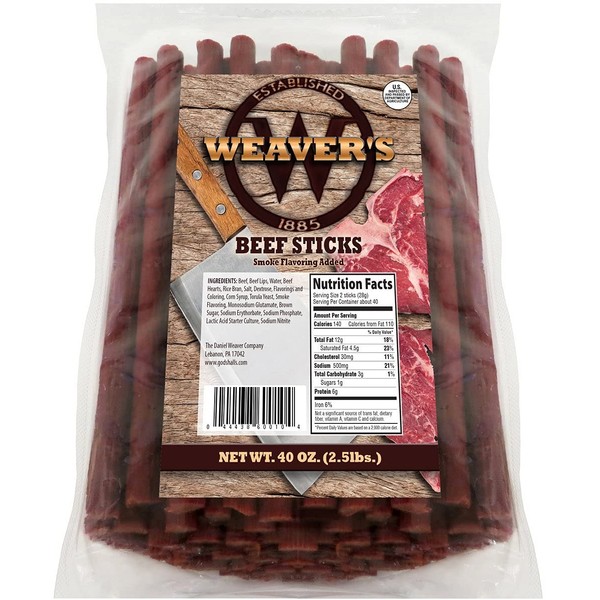 Weaver’s Beef Sticks (80 original mild flavored 6.5” beef sticks per 40oz bag)