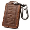 for Jeep Leather Key Fob Cover with Keychain (Brown, 5