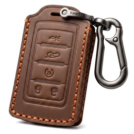for Jeep Leather Key Fob Cover with Keychain (Brown, 5 Buttons-B)