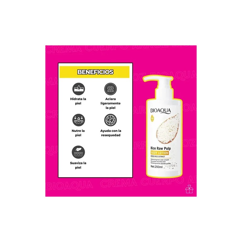 Crema Loción Corporal Extracto Arroz Bioaqua Hidrata 250ml
