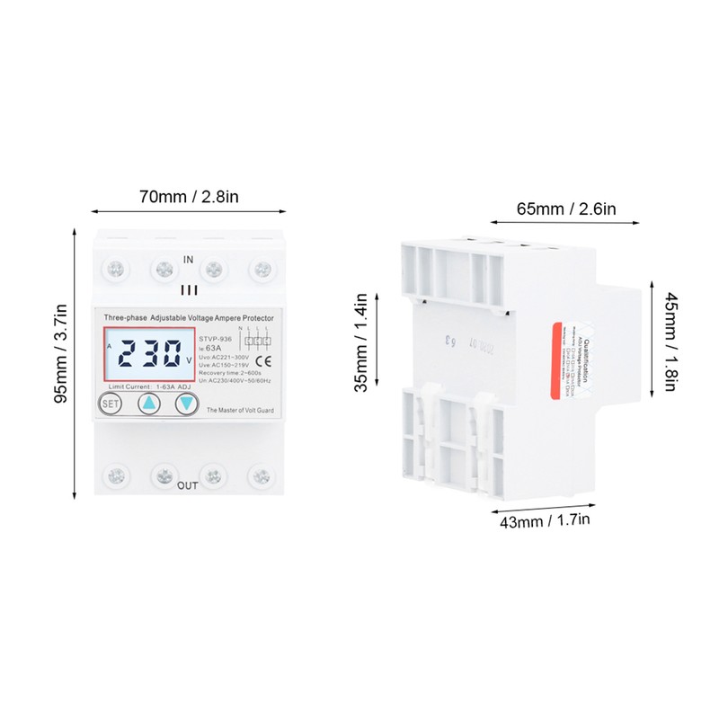 Adjustable Voltage Protector 3Phase LCD Multifunctional SelfResetting STVP936 230v 400V