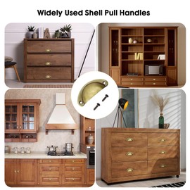 12 Pcs Vintage Shell Cup Drawer Handles Antique Brass Pull Handles Semi Circle Retro Cupboard Handles Brass Half Moon Cabinet Handles For Kitchen Wardrobe Cabinet Cupboard Chest Closet Dresser Door