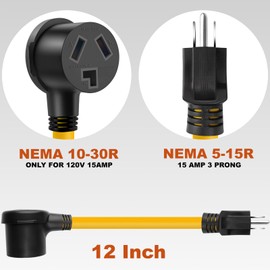 Dryer Adapter Cord, NEMA 5-15P Male to 10-30R Female Power Adapter, Heavy Duty STW 10 Gauge Only for 15 Amp 120V Dryer, 12Inch